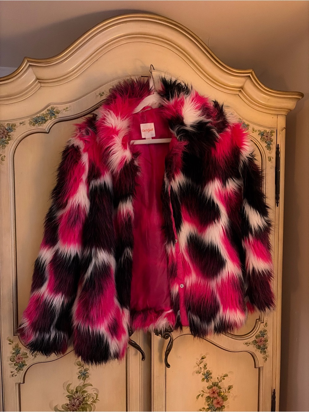 Cat & Jack Pink, Black & White Faux Fur Jacket